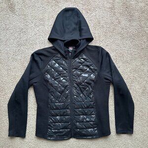 Fila Sweatshirt Womens XL Full Zip Hood Black Camo Pockets Long Sleeve Fleece